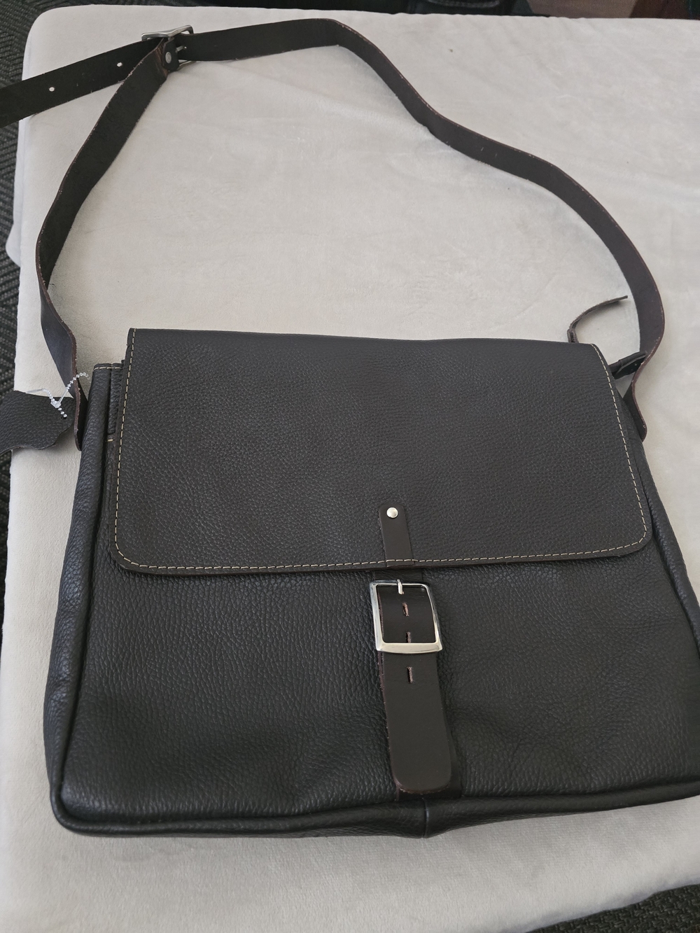 Leather Tote Messenger Bag in Dark Brown - David Project 14' Width 12' Heigth